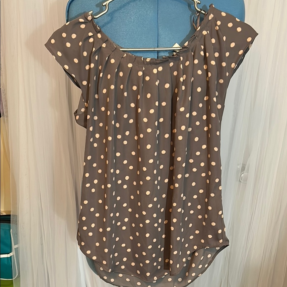 LC Lauren Conrad Brown Cap Sleeve Blouse with Pleated Relaxed Fit
